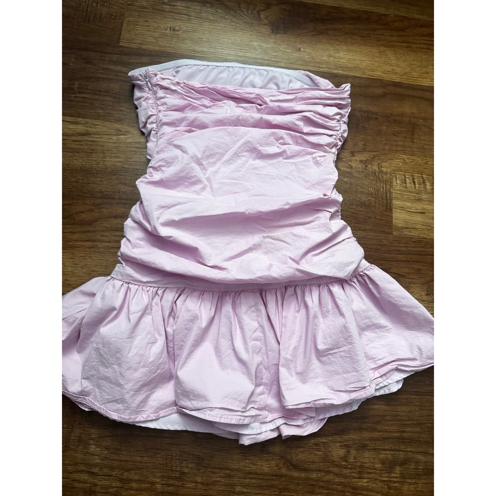 Peppermayo Pink Ruched Strapless Mini Dress Ruffle Hem Size US 6 M - Picture 3 of 3